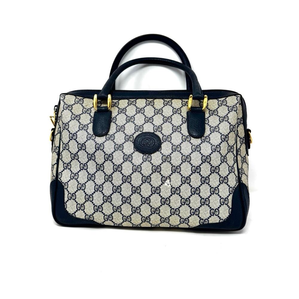 Gucci Vintage GG Supreme Navy Boston Bag – Monogram Canvas Leather Top Handle
